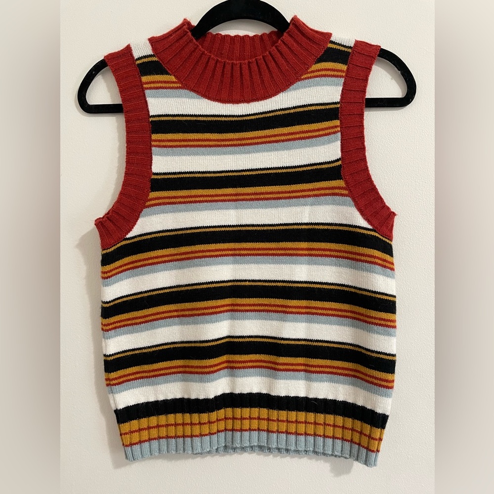 Stone Row Stripped Mock Neck Sweater Tank